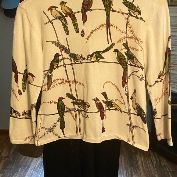 CAbi White Cardigan with birds sweater in small. - Picture 2 of 12